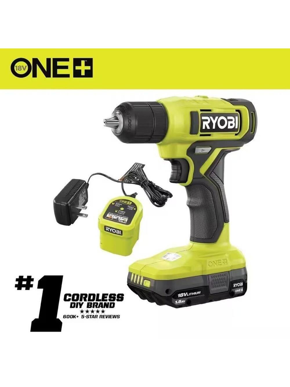 RYOBI ONE+ 18V Cordless 3/8 in. Drill Driver Kit with 1.5 Ah Battery and Charger